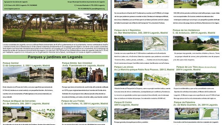 Psoe de Leganés ofrecerá a los vecinos y vecinas información sobre los 25 parques que tiene la ciudad