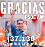 El PSOE se sitúa como la primera fuerza política de Leganés con 37.139 votos